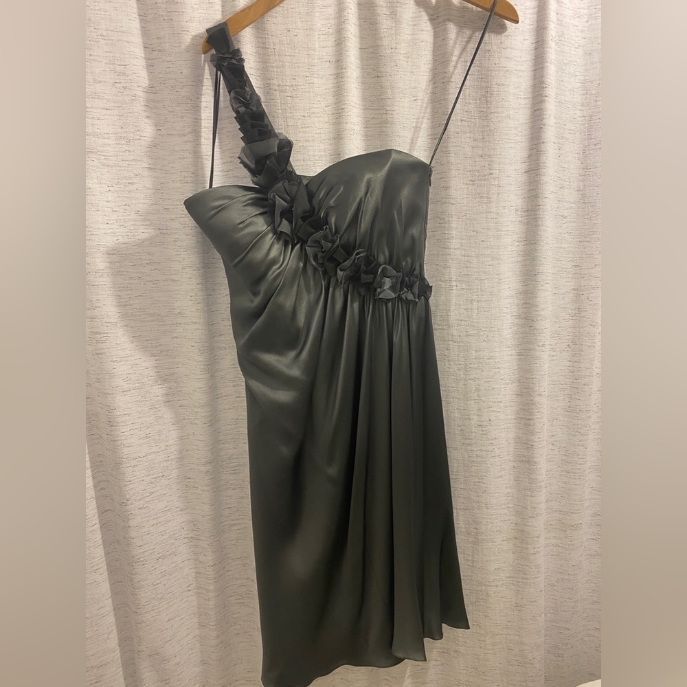 Gunmetal grey silk dress - one shoulder